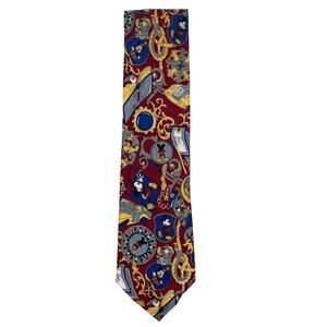 Mickey Unlimited Disney Novelty Print Tie Compass Wizard Map Red Blue Yellow